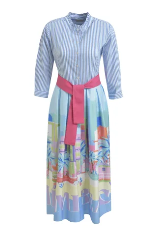 Milano Italy - Dress w frill collar, 3/4 sleeve, wide skirt colorful print - Gr. - 36