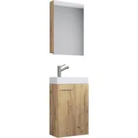 VCM Badmöbel-Set 3-tlg Gäste WC Waschplatz Waschtisch Slito Schrank, (Komplett-Set, 3-St., 1x Unterschrank 1x Waschbecken 1x Spiegelschrank), 130x41x22cm schmal