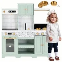 Flieks Spielküche Holz + Kunststoff, Kinderküche 30x90x98cm mit Zubehör