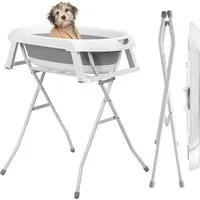 Rutaqian Badewanne 2-in-1-Hundebadewanne, faltbare Haustierbadewanne zum Baden Pflegen, zusammenklappbare tragbare Duschbadewanne für kleine Hunde