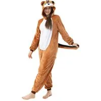 Katara Partyanzug Waldtiere Jumpsuit Kostüm Overall Erwachsene S-XL, Karneval - Kostüm, Kigurumi - Streifenhörnchen Braun XL (175-185cm)
