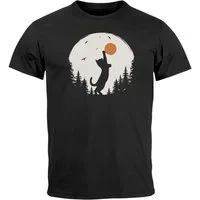 Neverless Print-Shirt Herren T-Shirt Frontprint Katze Silhouette Natur Aufdruck Printshirt mit Print