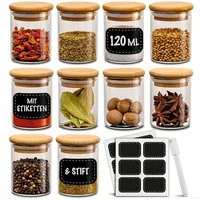 Praknu Vorratsglas Gewürzbehälter 10er Set 120ml mit Etiketten und Stift zum Beschriften, Glas, (Set, 10-tlg), mit 10 Etiketten - 120 ml Groß - Luftdicht - Spülmaschinenfest