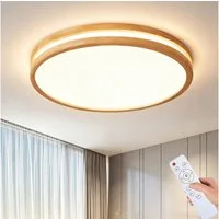 style home Deckenleuchte Holz LED Deckenlampe, dimmbar mit Fernbedienung, 96W, LED fest integriert, Warmweiß bis kaltweiß, Geeignet für Küche, Büro, Wohnzimmer, Schlafzimmer