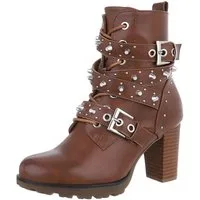 Ital-Design Damen Schnürschuhe Biker Westernstiefelette (87417794) Blockabsatz Stiefeletten in Braun