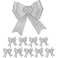 relaxdays Weihnachtsbaumschleife Glitzernde Schleife im 10er Set (10-tlg), silber