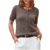 Arach&Cloz Cardigan Damen Sommer Kurzarm-Cardigan mit Rundhals (1-tlg) aus weichem Woll-Mix, mit Knopfverschluss, ideal für Sommer & Büro