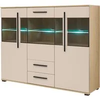 Home affaire Highboard Cantara, moderner Schrank, Vitrine in Eiche Dekor, Weiß oder Kaschmir, schwarze Stangengriffe, ausreichend Stauraum, vielseitig einsetzbar