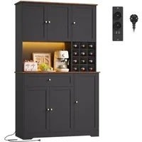 Homfa Küchenbuffet Küchenbuffet mit LED & Weinregal Küchenschrank Buffetschrank Sideboard weiß mit Steckdosenleiste & Arbeitsplatte 180x100x39cm