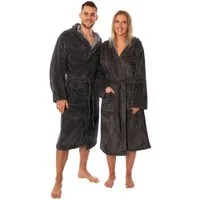 Lavea Bademantel Damen und Herren, Unisex Morgenmantel Madrid mit Kapuze, Lang, 40 % Polyester, 30 % Baumwolle, 30 % Viskose, Bindegürtel aus Soft-Velour, pflegeleicht, hautfreundlich und saugstark, Sauna & Wellness