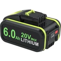 Athlix Ersatz Akku 6,0 Ah für Worx 20-V-Akku, WA3572 WA3553 WX390 WA3551 Akkupacks (1 St), 6000 mAh, 20 % längere Laufzeit, für Worx Geräte