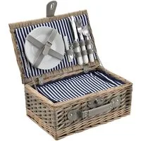casa.pro Besteck-Set (2-tlg), Weide, Picknickkorb mit Besteck für 2 Personen Blau-Weiß gestreift