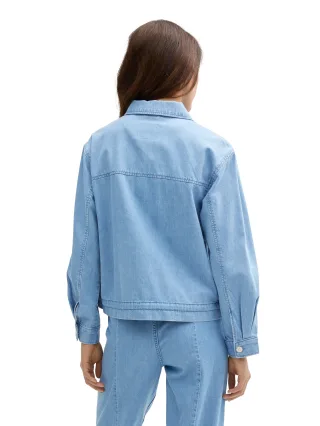 Denim Tom Tailor - Lightweight Jeansjacke mit Kordelzug used bleached blue denim - Gr. - XL