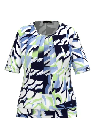 FRANK WALDER - Blusenshirt NOS mit Kontrastdetails ecru/ink/pale green - Gr. - 48