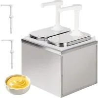 QUBEBU Sauciere 2 x 2 L Saucenspender Pumpstation Senfspender Dosierspender 2 Pumpen, Edelstahl/PP, (Dosierpumpe, Ketchup Spender, Saucenspender Pumpe Gewürzpumpenspender, 1-tlg), für Ketchup, Salatdressing, Sojasauce, Essig, Mayonnaise, Gewürzsauce