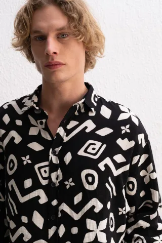 Herren Geo Baumwoll-Popeline Hemd