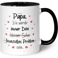 GRAVURZEILE Tasse bedruckt mit dem Spruch - Finanzielle Belastung - Lustige Geschenke, aus Keramik - Spülmaschinenfest, - Papa Sohn - Schwarz Weiß