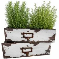 Online-Fuchs Blumentopf 2 Schubladen im Set - Blumentöpfe, Kräutertopf, Küche, Vintage Stil (Shabby Look in leichten MINT Ton, 2er Set), für den Innen- und geschützten Außenbereich - 102