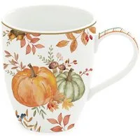 EasyLife Tasse Harvest, Porzellan, Spülmaschinengeeignet, Mehrfarbig, Kürbis, Blätter + Karos, H: 12.5cm