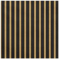 partydeco Papierserviette, Servietten 33x33cm gestreift 20 Stück schwarz gold