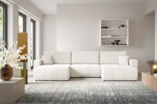 Wohnlandschaft Sofa mit Schlaffunktion AUGUSTO in Stoff Wind Creme
