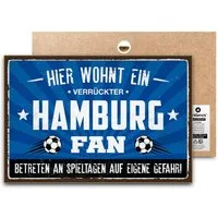 ARTFAVES Holzbild Schild mit Spruch - Hier wohnt ein verrückter HAMBURG Fan - Fussball