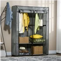 HOMCOM Stoffschrank Faltschrank Stoffkleiderschrank für Schlafzimmer, Ankleidezimmer (Faltbare Garderobe, 1-St., Kleiderschrank) Hellgrau, 118 x 49 x 170 cm
