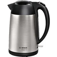 BOSCH Wasserkocher DesignLine TWK3P420, Ausgießen ohne Spritzer, Tassenanzeige, 1,7 l, 2400 W, Überhitzungsschutz, Edelstahl/schwarz