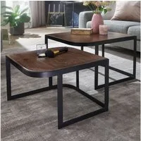 FINEBUY Satztisch FB25168 Couchtisch Massivholz Wohnzimmertisch 2er Set Beistelltisch (Beistelltisch Modern, Couchtisch 2-teilig), 2er Set Mango Massivholz Wohnzimmertisch Dunkel