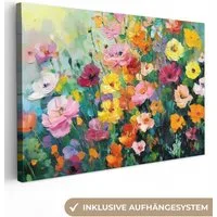 OneMillionCanvasses® Leinwandbild Blumenexplosion - Leuchtende Farben - Fröhlich, Fotodruck (1 St), Leinwand Bilder Klein, Wand Dekoration Aesthetic 30x20 cm