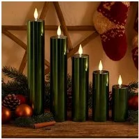 Online-Fuchs LED-Kerze 5er Set LED Kerzen XL mit 6-Stunden Timer und Hochglanz Oberfläche (realistische Acrylflamme, in den Farben Silber, Gold, Rosé, Grün, Rot und Taubenblau), Outdoor geeignet - Deko für Herbst, Winter und Weihnachten