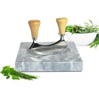 Sendez Kräuterschneidebrett Kräuterbrett aus Marmor mit Wiegemesser 2,7kg Hackbrett