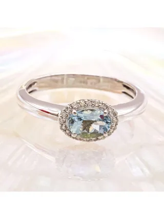 Diamonds by Ellen K. Ring Weißgold 585 mit echtem Aquamarin und 36 Diamanten 0,09ct.