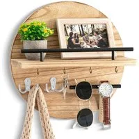 Venkuber Schlüsselbrett mit Regal und Haken, Wandmontierter Postorganizer im Runddesign, (1 St), für Eingangsbereich, Rustikale Boho-Wanddekoration für Zuhause