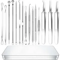 MOPUEA Mitesserentferner 15-teiliges Akne und Mitesserentferner-Tool Set mit gebogenen Formen, 15-teiliges Beauty- und Pflege-Set für tägliche Anwendung, Vielseitige Tools zur gezielten und komfortablen Gesichtspflege, langlebig, kompakt und ideal fü