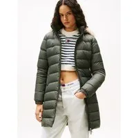 Tommy Jeans Steppmantel TJW ESSENTIAL HOODED DOWN COAT mit Fellimitat, Logostickerei