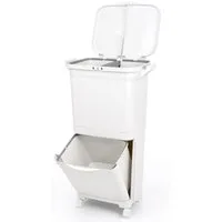 Ribelli Mülltrennsystem Mülleimer Küche 2+1 Fächer, 45L Trocken und Nasstrennung mit Deckel, Mülltrennsysteme Tretmülleimer auf Rädern