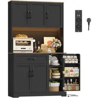 Homfa Küchenbuffet Küchenbuffet mit LED Küchenschrank Buffetschrank Sideboard weiß mit Steckdosenleiste & Arbeitsplatte 180,5x100x38,6cm