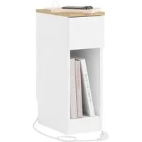 SoBuy Nachttisch FBT111-E, Beistelltisch mit Ladefunktion, USB, Typ-C, für Schlafzimmer, Nachttisch schmal, mit Sockel-Aussparung, für Nischen, kleine Räume
