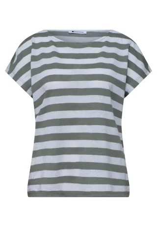 Street One - Dropped Shoulder Shirt mit Streifen und Glitzer bound green - Gr. - 34