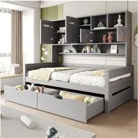 Merax Daybett (Sofabett Schlafsofa Jugendbett Kinderbett Einzelbett Schrankbett, 1 tlg), Kiefer Tagesbett 90x200cm mit Stauraum Schubladen Schrank Regalfächern
