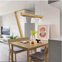 ZMH LED Pendelleuchte Esstisch Holz 3 Flammig Warmweiß Höhenverstellbar, Plug Shine, LED wechselbar