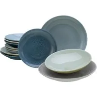 CreaTable Tafelservice Reactive Aqua (12-tlg), 4 Personen, Steinzeug