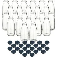 gouveo Trinkflasche Saftflaschen 250 ml mit Schraub-Deckel - Kleine Flasche 0,25 l, 24er Set, schwarz