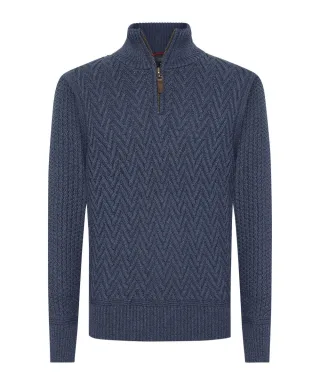 timezone - Structured Knit Troyer ensign blue melange - Gr. - L