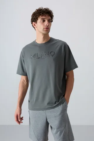 Übergröße Bedrucktes Rundhals-T-Shirt