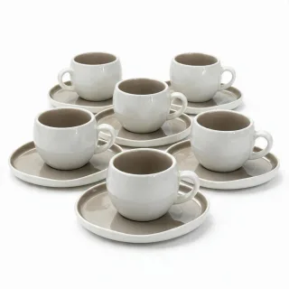 Mulex Kaffeetassen-Set, Beige, Keramik, 12-teilig, 38x10x38 cm, Kaffee & Tee, Tassen, Kaffeetassen-Sets