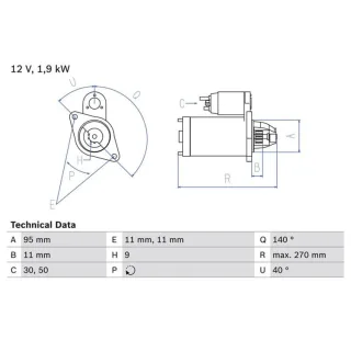 Bosch Anlasser 1,9 kW Nissan Terrano 2,7