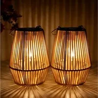 FELIXLEO LED Laterne 2er Set Solar Laternen für Außen Rattan Hängend IP65 Wasserdicht