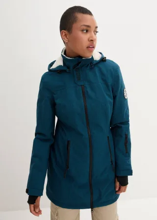 bonprix wasserdichte Funktions-Outdoor-Longjacke mit Teddyfleece, petrol, Gr.44, Winddichte Regenjacke mit abnehmbarer Kapuze, Teddyfleece im Kragen und in der Kapuze, aus Fleece